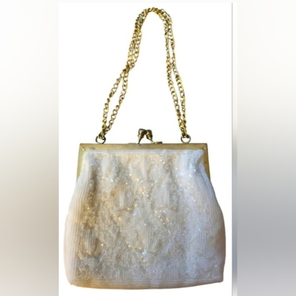 Elegant White Beaded Vintage Evening Bag - Picture 5 of 5